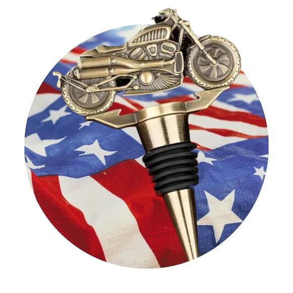 Rustic Motorcycle Biker Wine Bottle Stopper with Rubber Seal - Picture 3 of 6